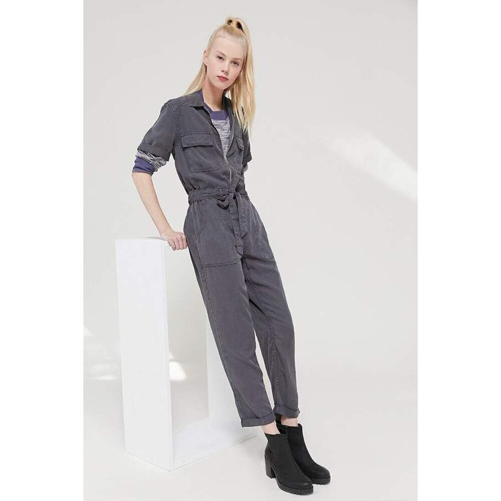 BDG Victory Zip-Front Short Sleeve Coverall Jumpsuit Gray Women M